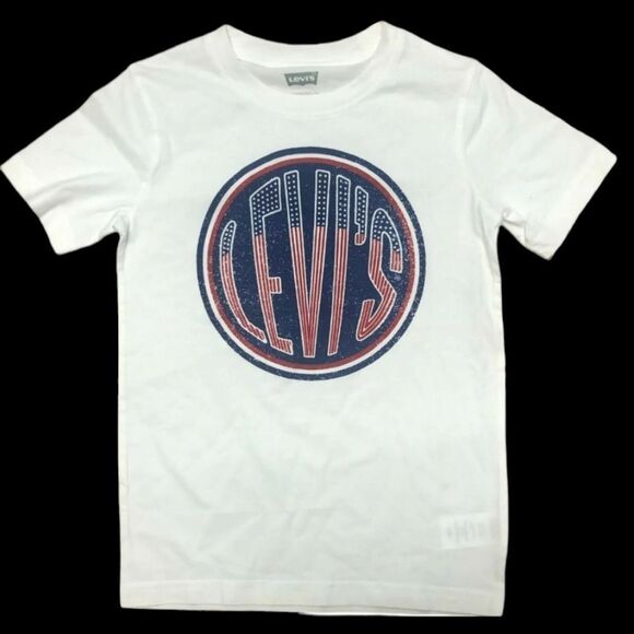🔸️Levi's White & Blue Graphic Logo Short Sleeve Top Youth Large - Picture 1 of 11